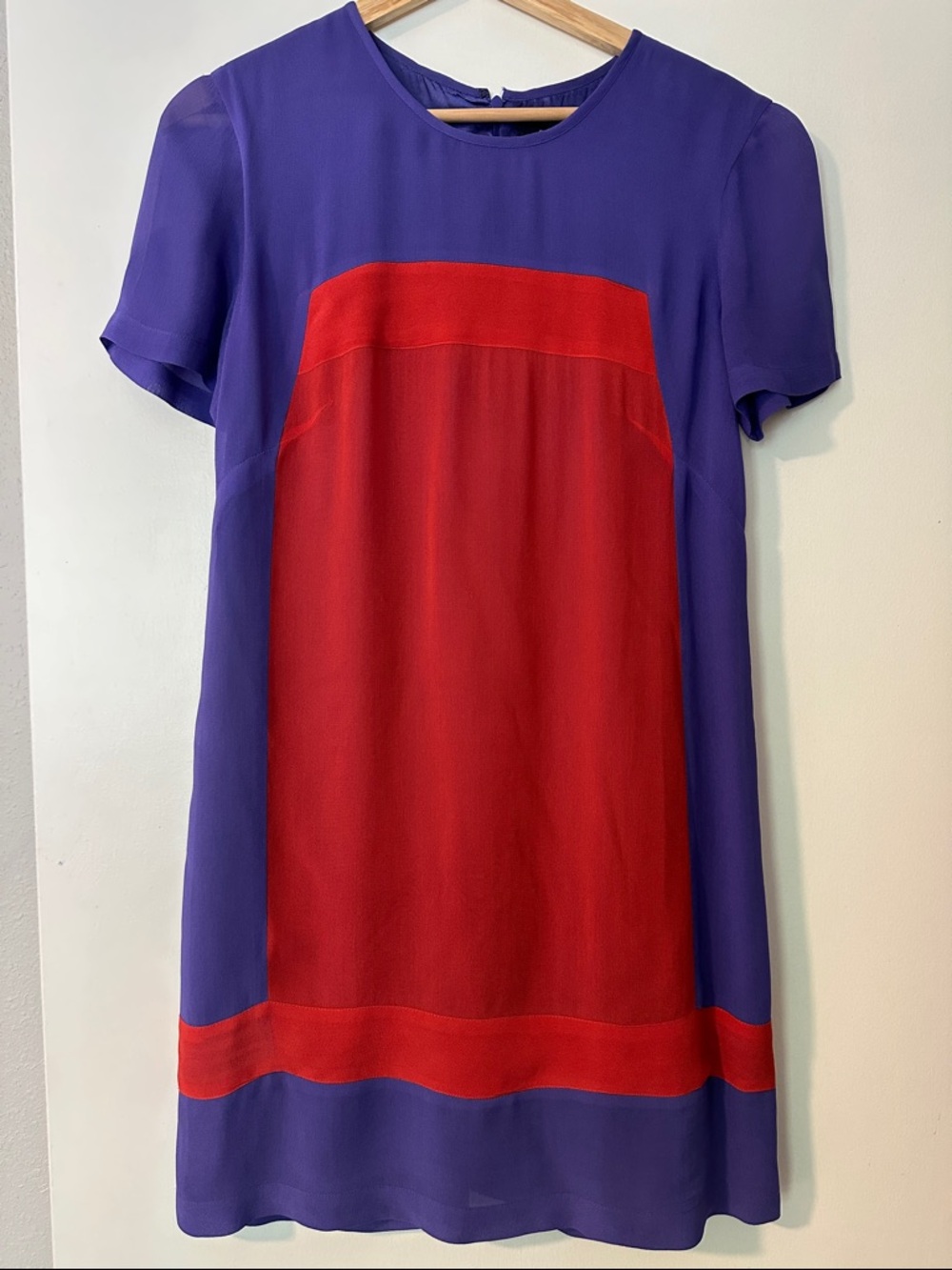French Connection Purple Colorblock Shift Dress with Red Panel